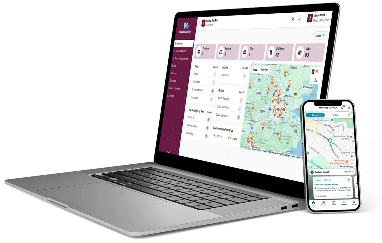 PropMaintain desktop dashboard and mobile application